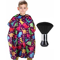 Kids Barber Cape With Neck Duster Brush Professional Salon Hair Cutting Cape With Adjustable Snap Closurecartoon Dinosaur