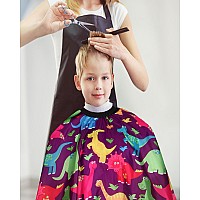 Kids Barber Cape With Neck Duster Brush Professional Salon Hair Cutting Cape With Adjustable Snap Closurecartoon Dinosaur