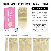 Suyya Clip In Hair Extensions Real Human Hair 16 Inch 120G 7Pcs Platinum Blonde Hair Extensions Real Human Hair Silky Straight H