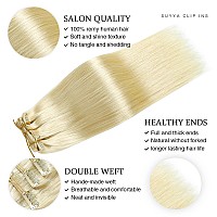 Suyya Clip In Hair Extensions Real Human Hair 16 Inch 120G 7Pcs Platinum Blonde Hair Extensions Real Human Hair Silky Straight H