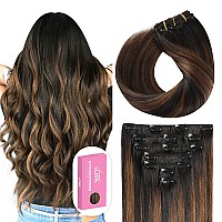 Suyya Clip In Hair Extensions Real Human Hair 20 Inch 120G 7Pcs Hair Extensions Real Human Hair Clip Ins Silky Straight Double W