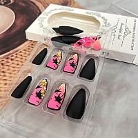 Gold Stereoscopic Shell Press On Nails Long Almond Fake Nails Black Coconut Tree Seagull False Nails Pink Gradient Matte Artific