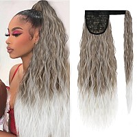 Yeame Corn Wave Ponytail Extension Clip In 22 Inch Long Wavy Curly Wrap Around Pony Tail Heat Resistant Synthetic Hairpiece Fo