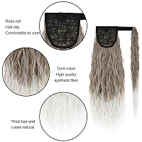 Yeame Corn Wave Ponytail Extension Clip In 22 Inch Long Wavy Curly Wrap Around Pony Tail Heat Resistant Synthetic Hairpiece Fo