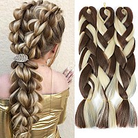 Afnote Blonde Braid In Hair Extensions 24 Inch 3 Packs Synthetic High Temperature Rainbow Jumbo Braiding Hair Profession Crochet