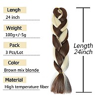 Afnote Blonde Braid In Hair Extensions 24 Inch 3 Packs Synthetic High Temperature Rainbow Jumbo Braiding Hair Profession Crochet