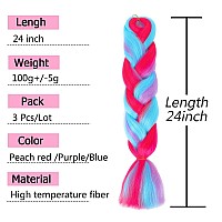 Afnote Rainbow Braid In Hair Extensions 24 Inch 3 Packs Synthetic High Temperature Jumbo Braiding Hair Profession Crochet Colore