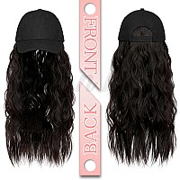 Qlenkay Baseball Hat Wig 24In Long Curly Wavy Extensions Synthetic Hairpiece Adjustable Cap Attached 2B Wave Hair For Women Dark