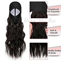 Qlenkay Baseball Hat Wig 24In Long Curly Wavy Extensions Synthetic Hairpiece Adjustable Cap Attached 2B Wave Hair For Women Dark