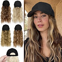 Qlenkay Baseball Hat Wig 24In Long Curly Wavy Extensions Synthetic Hairpiece Adjustable Cap Attached 2B Wave Hair For Women Ligh