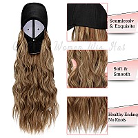 Qlenkay Baseball Hat Wig 24In Long Curly Wavy Extensions Synthetic Hairpiece Adjustable Cap Attached 2B Wave Hair For Women Ligh