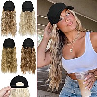 Qlenkay Baseball Hat Wig 24In Long Curly Wavy Extensions Synthetic Hairpiece Adjustable Cap Attached 2B Wave Hair For Women Ash