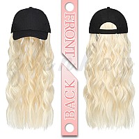 Qlenkay Baseball Hat Wig 24In Long Curly Wavy Extensions Synthetic Hairpiece Adjustable Cap Attached 2B Wave Hair For Women Blea