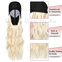 Qlenkay Baseball Hat Wig 24In Long Curly Wavy Extensions Synthetic Hairpiece Adjustable Cap Attached 2B Wave Hair For Women Blea