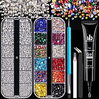 Rhinestones For Nails Manicure Kit With Nail Rhinestone Glue Gel Flat Back Glass Transparent Mixed Color Iridescent Chameleo