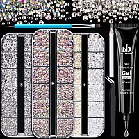 Rhinestones For Nails Pearls Manicure Kit With Nail Rhinestone Glue Gel Flatback Glass Crystal Ab Clear Gems White Beig