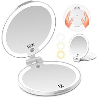 Funtouch 7 Travel Makeup Mirror With Lights 10X Magnifying 3 Color Portable Double Side Vanity Mirror With Rechargeable For T