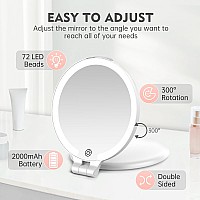 Funtouch 7 Travel Makeup Mirror With Lights 10X Magnifying 3 Color Portable Double Side Vanity Mirror With Rechargeable For T