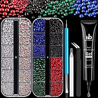 Rhinestones For Nails Manicure Kit With Nail Rhinestone Glue Gel Multi Size Flat Back Glass Crystal Ab Clear Mixed Color G