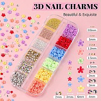 3D Nail Charms Butterfly White Pink Acrylic Flower Starry Ab Gemstones Caviar Beads Half Round Pearl Flat Back Glass Crystal A