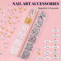 3D Nail Charms Butterfly White Pink Acrylic Flower Starry Ab Gemstones Caviar Beads Half Round Pearl Flat Back Glass Crystal A