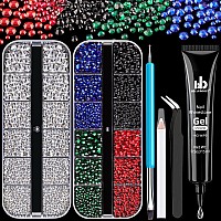 Rhinestones For Nails Manicure Kit With Nail Rhinestone Glue Gel Multi Size Flat Back Glass Clear Mixed Color Iridescent Gem