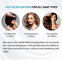 Nicebay Ionic Hair Dryer Professional Blow Dryer With 3 Attachments 110000Rpm Highspeed Brushless Motor For Fast Drying Ligh