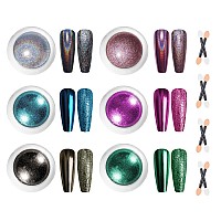 Bishengyf Chrome Nail Powder 6 Boxes Metallic Mirror Effect Nail Art Powder Holographic Pigment Glitter Dust For Gel Polish Man