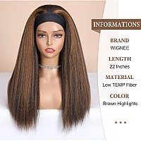 Wignee Brown Highlights Kinky Straight Headband Wig For Women 22 Inches Yaki Straight Wigs With Black Headband Kinky Straight Wi