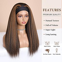 Wignee Brown Highlights Kinky Straight Headband Wig For Women 22 Inches Yaki Straight Wigs With Black Headband Kinky Straight Wi