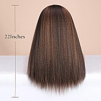 Wignee Brown Highlights Kinky Straight Headband Wig For Women 22 Inches Yaki Straight Wigs With Black Headband Kinky Straight Wi