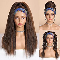 Wignee Brown Highlights Kinky Straight Headband Wig For Women 22 Inches Yaki Straight Wigs With Black Headband Kinky Straight Wi