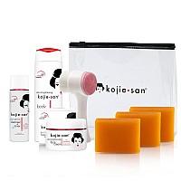 Kojie San Face Body Complete Brightening Set 3 X 100G Bars Soap Body Lotion Face Cream Toner And Face Cleansing Brush