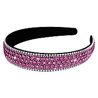 Wecoe Hot Pink Rhinestone Headband Bling Sparkly Crystal Diamond Thin Hair Band For Women Girls Holiday Birthday Gift