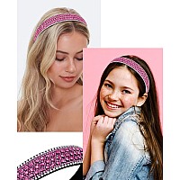 Wecoe Hot Pink Rhinestone Headband Bling Sparkly Crystal Diamond Thin Hair Band For Women Girls Holiday Birthday Gift