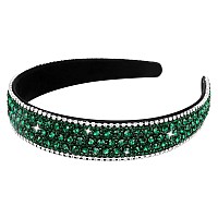 Wecoe Rhinestone Headband Dark Green Bling Sparkly Crystal Diamond Thin Hair Band For Women Girls Fashion Accessory For Hol