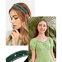 Wecoe Rhinestone Headband Dark Green Bling Sparkly Crystal Diamond Thin Hair Band For Women Girls Fashion Accessory For Hol