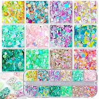 Addfavor 4 Boxes Nail Glitter Holographic Maple Chunky Glitter Flakes Mixed Shaped Flower Heart Star Iridescent Nail Sequins Dec