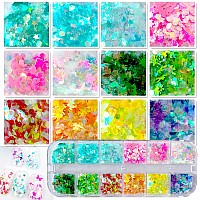 Addfavor 4 Boxes Nail Glitter Holographic Maple Chunky Glitter Flakes Mixed Shaped Flower Heart Star Iridescent Nail Sequins Dec