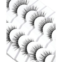 Faux Mink Lashes Natural Look Fluffy 14Mm Eyelashes Wispy 3D 12Mm Fake Eyelashes Thin Band Reusable False Lashes Pack 7 Pairs S3