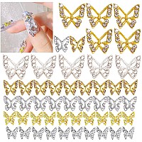 50Pcs 3D Nail Charms Butterflies Silver And Gold Diamond Alloy Butterfly Nail Rhinestones Butterflies Shape Charms For Nails G