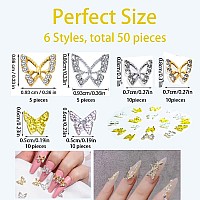 50Pcs 3D Nail Charms Butterflies Silver And Gold Diamond Alloy Butterfly Nail Rhinestones Butterflies Shape Charms For Nails G