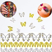 50Pcs 3D Nail Charms Butterflies Silver And Gold Diamond Alloy Butterfly Nail Rhinestones Butterflies Shape Charms For Nails G