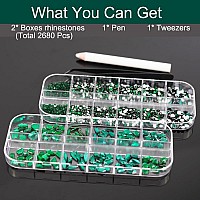 2680Pcs Emerald Green Nail Rhinestones 120Pcs Big Glass Green Diamond Nails Gem Stones With Bling Flatback Round Beads Clear N