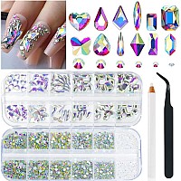 2680Pcs Ab Nail Rhinestones 120Pcs Big Colorful Ab Nail Charms Diamond Gems Stones With 2560Pcs Ab Flatback Round Beads Clear