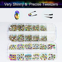 2680Pcs Ab Nail Rhinestones 120Pcs Big Colorful Ab Nail Charms Diamond Gems Stones With 2560Pcs Ab Flatback Round Beads Clear