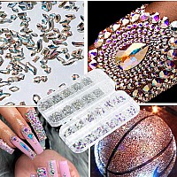 2680Pcs Ab Nail Rhinestones 120Pcs Big Colorful Ab Nail Charms Diamond Gems Stones With 2560Pcs Ab Flatback Round Beads Clear