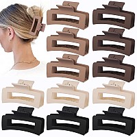 Sisiaipu Hair Claw Clips 35 Inch Medium Hair Clips 12 Pcs Square Jaw Clips For Thick And Thin Hair Brown Matte Black Dark