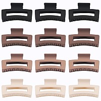 Sisiaipu Hair Claw Clips 35 Inch Medium Hair Clips 12 Pcs Square Jaw Clips For Thick And Thin Hair Brown Matte Black Dark