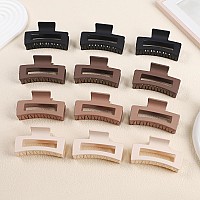 Sisiaipu Hair Claw Clips 35 Inch Medium Hair Clips 12 Pcs Square Jaw Clips For Thick And Thin Hair Brown Matte Black Dark